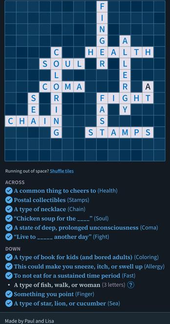 Crosswords where I need to put the C in Chain over the AT to the right but I can't switch sides of them