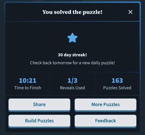 30 day streak on Tiled words
