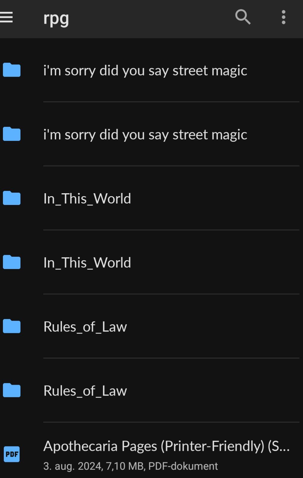 Screenshot from Nextcloud on mobile showing three folders each of them shown twice.